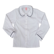 Long Sleeve Broadcloth Peter Pan Blouse with Piping