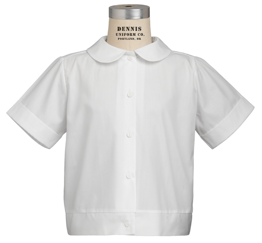 Short Sleeve Banded Bottom Blouse with Peter Pan Collar